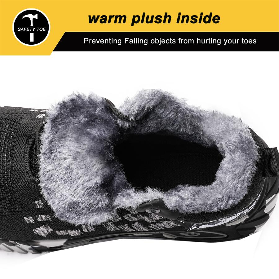 Winter Boots Men Shoes Steel Toe Work Boots Keep Warm Fur Construction Safety Boots Puncture-Proof Thick Plush Work Sneakers