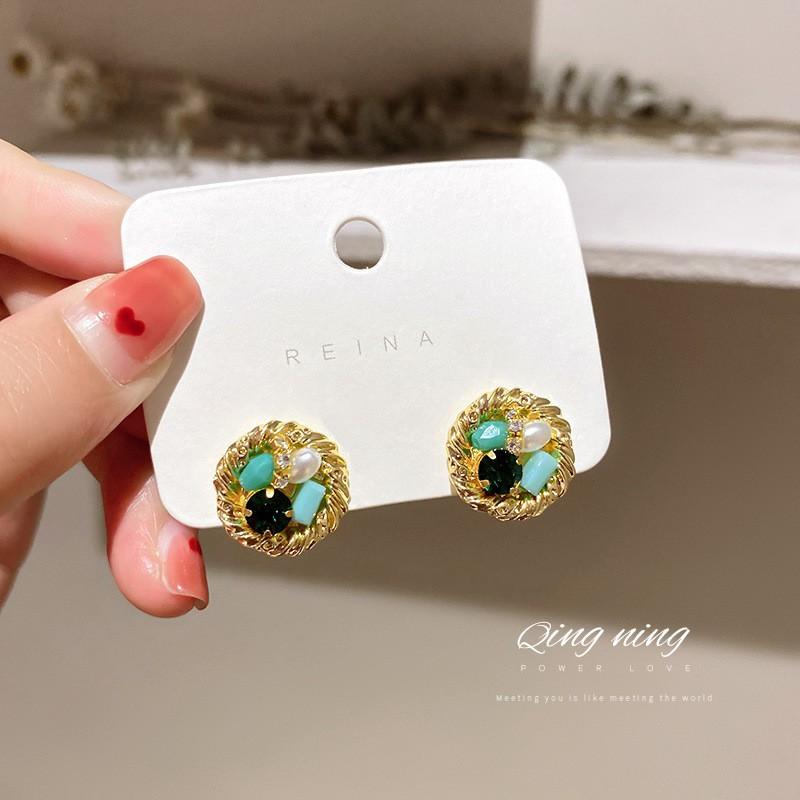 GemChic Women's Earrings Trendy Ear Stud Needle Gradient Imitation Gem High-Grade Earrings Exquisite Birthday Christmas Jewelry Gift