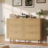 6-Drawer Bedroom Chest, Rattan Bedroom Storage Cabinet, Storage Furniture for Living Room and Hallway Entrance, Wood Color