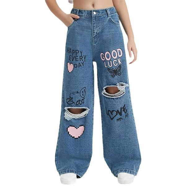 Big Kids Graffiti Wide-Leg Retro Streetwear Jeans