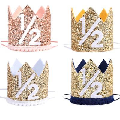 1Pcs Shiny 1/2 Years Old Birthday Flower Hat Cap Girl Boy 6 Months Half Year Crown Happy Birthday Baby Shower Party Decoration