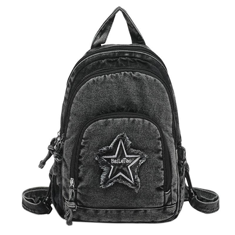 Bolso de Pecho de Mezclilla Gran Capacidad Bolso Cruzado para Mujer Viajero Múltiples Compartimentos Mochila de Estrella de Cinco Puntas