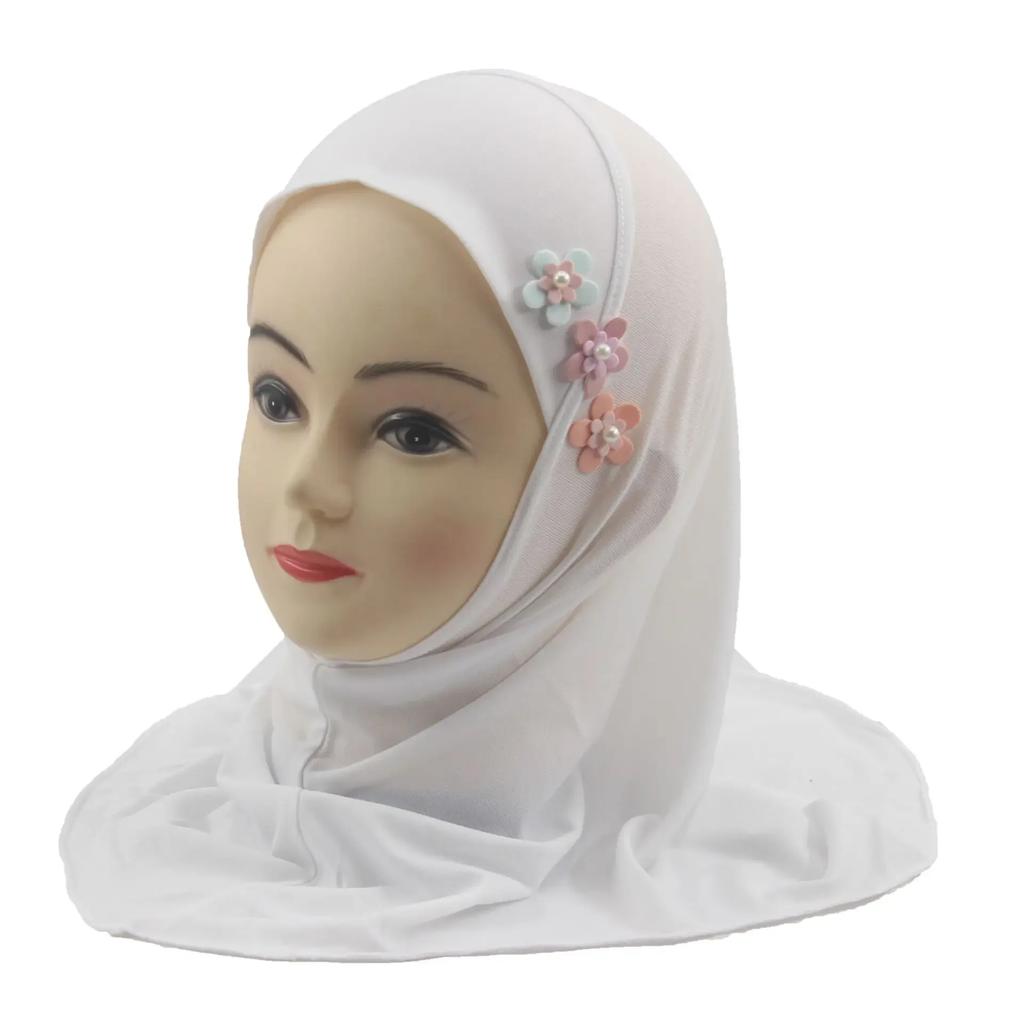 Easy To Wear Girls Instant Hijab Scarf Muslim Hijabs Handmade Flower Amira Lovely Flower Headscarf Turban for 2-6 Years Kids