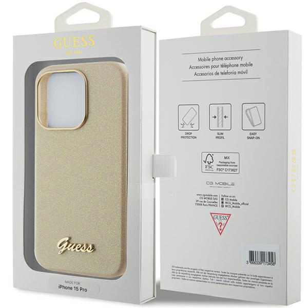 Etui Guess Glitter Glossy Script Do Iphone 15 Pro, Złoty/Light Gold