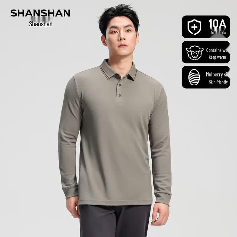 Shanshan Men's Autumn 10A Antibacterial Wool-Blend Pique Polo Shirt