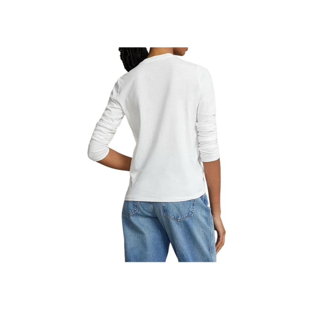 Polo Ralph Lauren Solid Logo Embroidered Crew Neck Knit Long Sleeve T-Shirt Women Tops White WMPOKNINCU20696-100