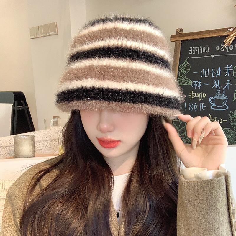 Дофаминовое сочетание цветов Панама детская зимняя утолщенная теплая защита ушей вязаная шляпа-ведро маленькая шляпа-ведро