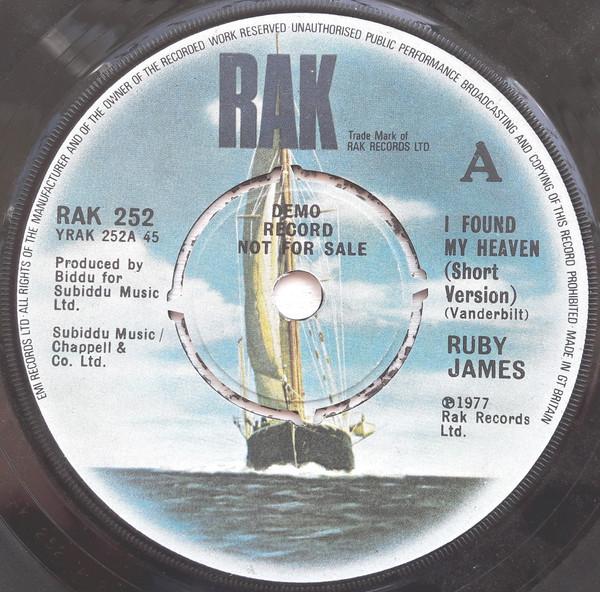 

7inch Record RUBY JAMES - I Found My Heaven (Short Version) RAK252 RAK 1977 UK Soul/Funk Used