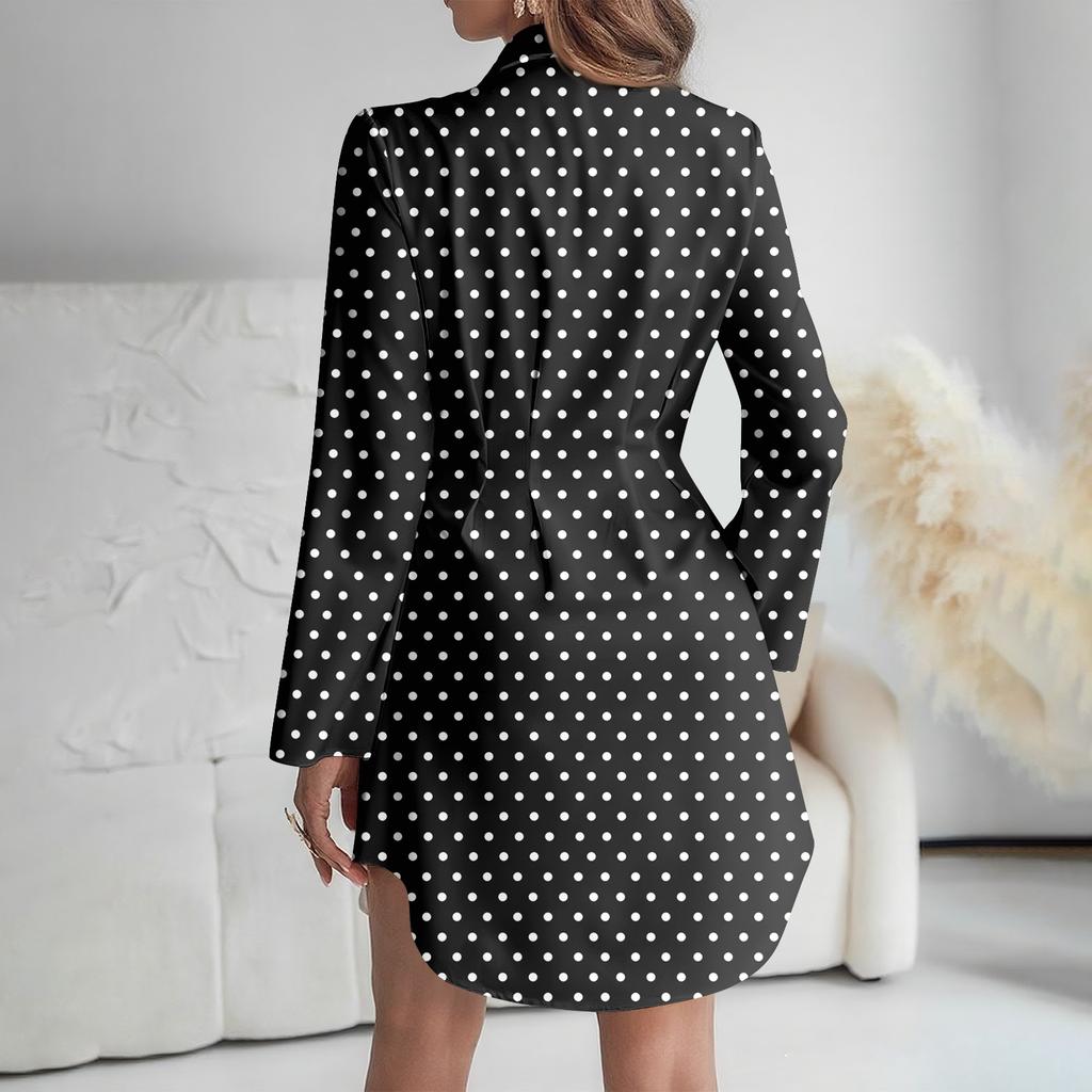 Damen Locker sitzendes V-Ausschnitt Langarmkleid Druck Arbeitshemdkleid