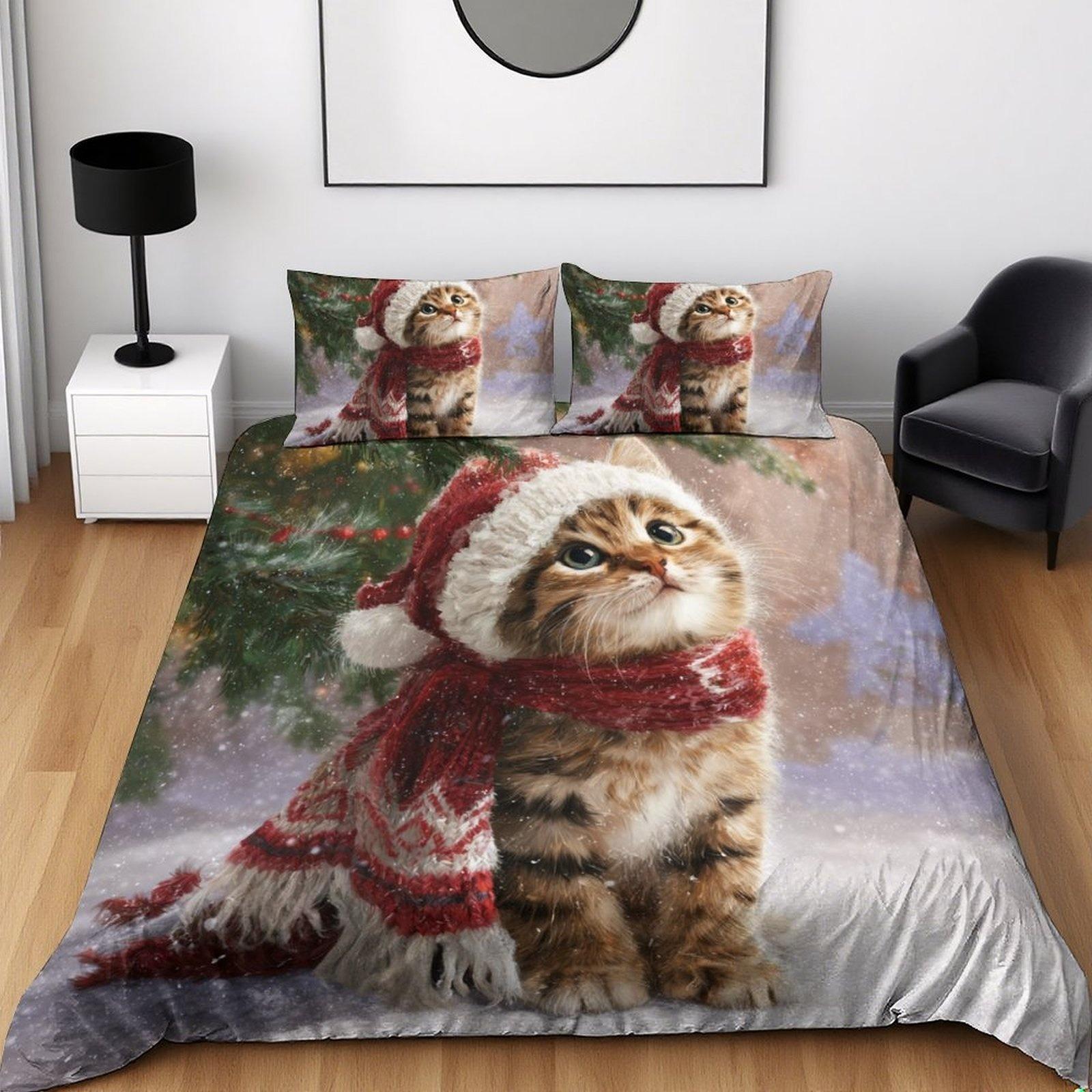 

Comforter Christmas Cat Bedding Set Printed Soft Single Twin Size Home Decor Cute Birthday Gift For Girls Comforter (quilt)-EU Single(135*200cm)3pcs