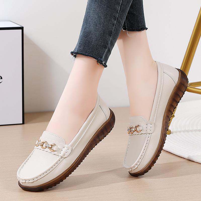 Cow tendon sole shoes are not tired of feet, leather shoes, single shoes, medium and soft soles, Doudou shoes.