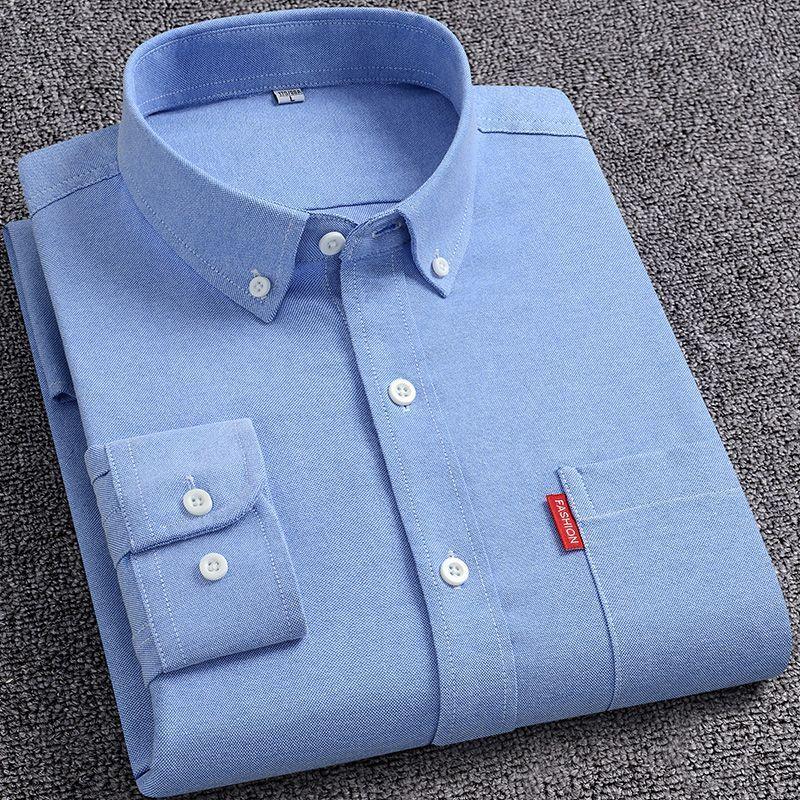 Easy Care M-5XL Men's Oxford Long Sleeve Shirts 100% Cotton Solid Color Long Sleeve Shirt Men Cotton Formal Dress Shirts Social