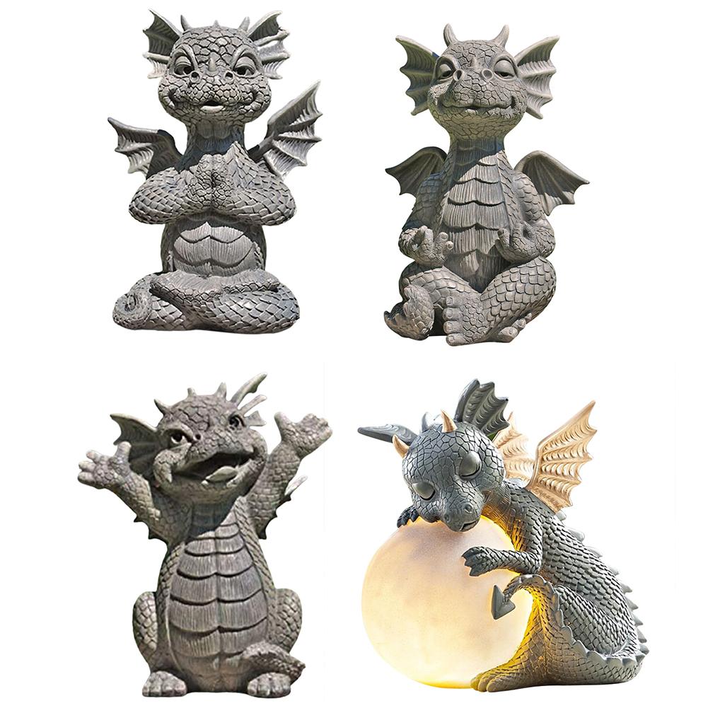 Small Dinosaur Meditate Buddha Sculpture Resin Ornament Home Room Desk Dragon Meditated Statue Model Garden Outdoor Yard Decorat