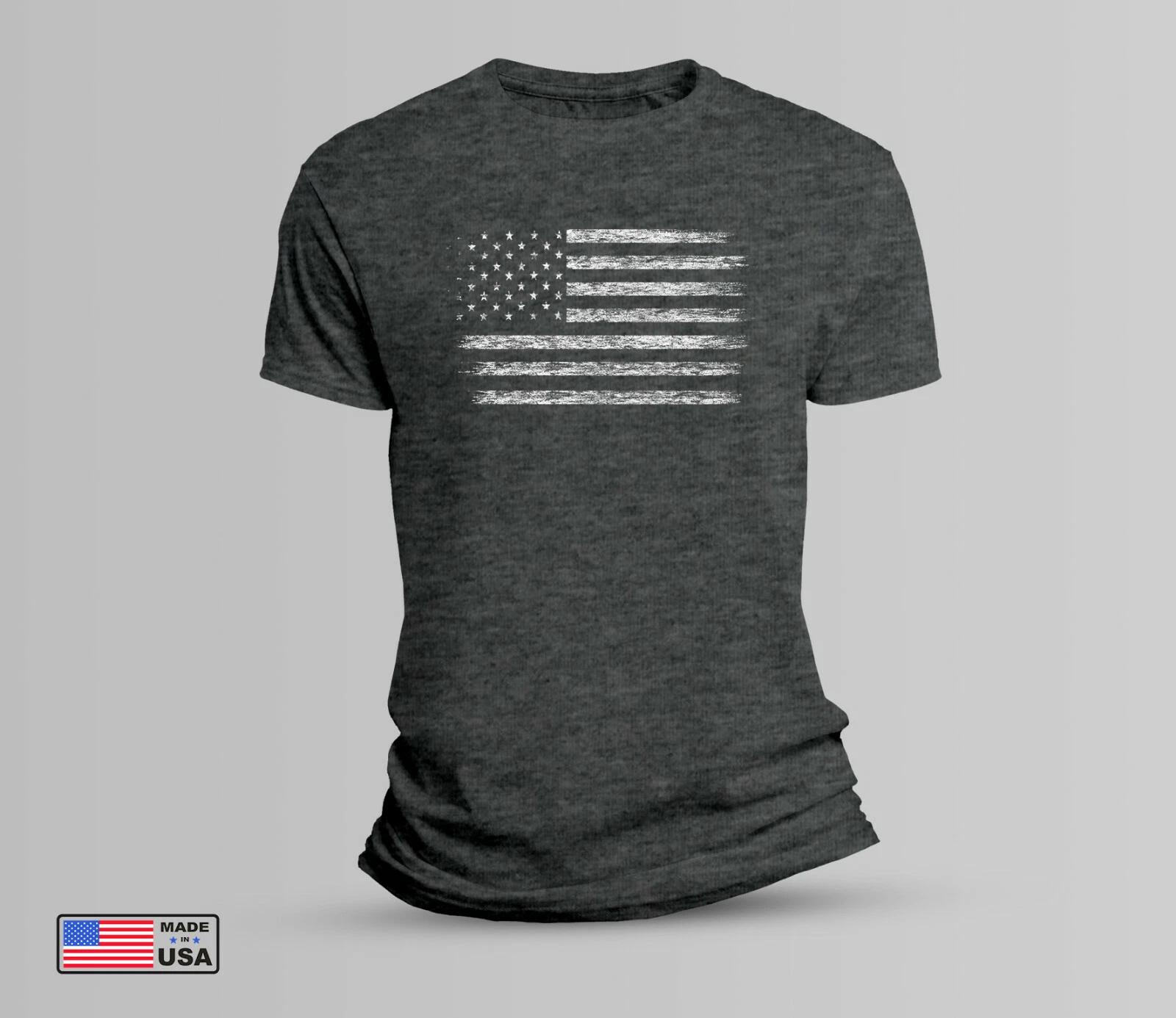 American Flag Short Sleeve Men Heather Dark Gray T-Shirt Distressed USA Grey M