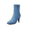 Denim fabric Ankle Boots for Women Fashion Botas Mujer Autumn Winter High Heels Short Boots Ladies Shoes Black Blue WSH4976
