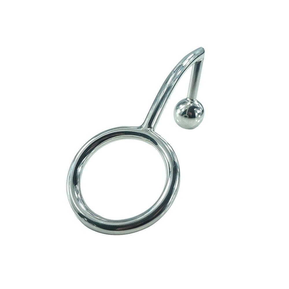 Stainless Steel Butt Plug Ball Anal Hook with Penis Ring Fetish Cock Chastity Device Sex Toys