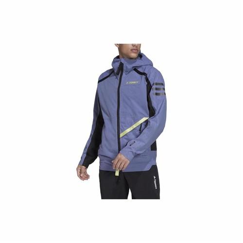 adidas Colorblock Letter Print Windproof Waterproof Hooded Jacket for Men, Blue