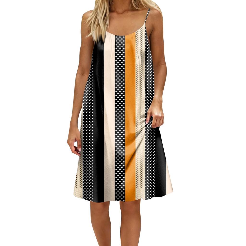 Damen-Rückenfreies Spaghettiträger-Kleid, Ärmelloses Dünn-Träger-Fließendes Strandurlaub-Kurzkleid, Mit Rückenband.