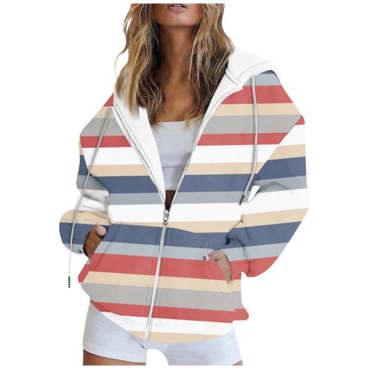 Printed Casual Hoodie Coat Long Sleeve Zipper Sweatshirt Cardigan Jacket Pocket Women Fashion Autumn Winter
