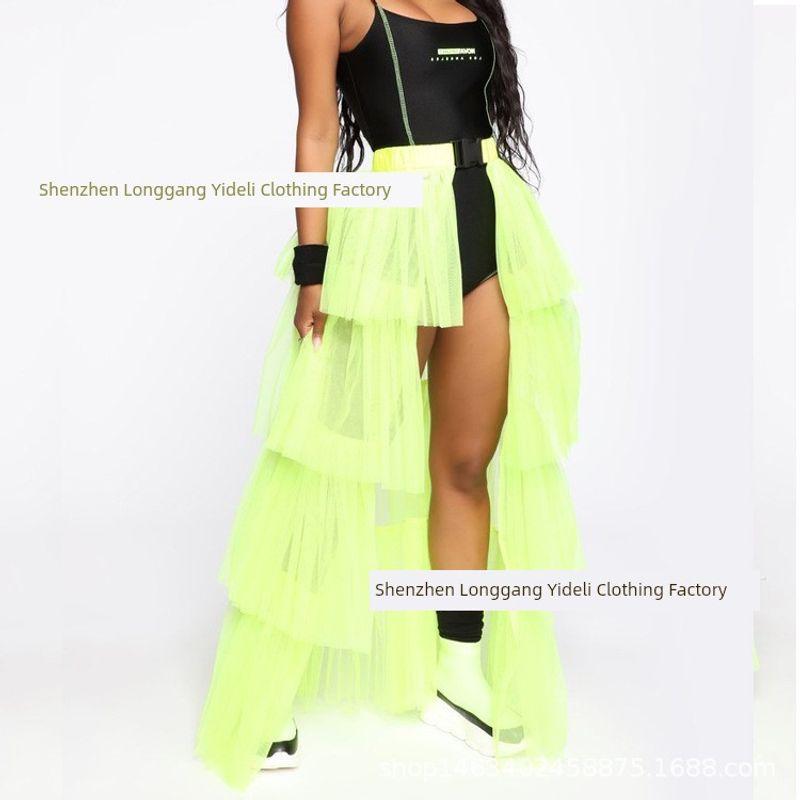 

Amazon Sexy Mesh Stitching Multi-Layer See-through Half-Length Pettiskirt Casual Umbrella Skirt Removable Outer Skirt Skirt Fluorescent Green Free size