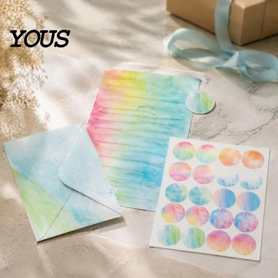 Dreamy Watercolor Theme Paper Letterhead Set, Envelopes Letter And Stickers Handwritten Blessing Note Cards Kit, Correspondence Birthday Messages