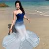 French Blue Gradual Change Tube Top Dress Long High-end Waist Hip Fishtail Skirt Seaside Vacation Style Dress