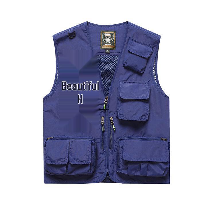Men's Multi-Pocket Outdoor Fishing Photography Vest, V-Neck Sleeveless Plus Size Workwear 7898 Thin Design