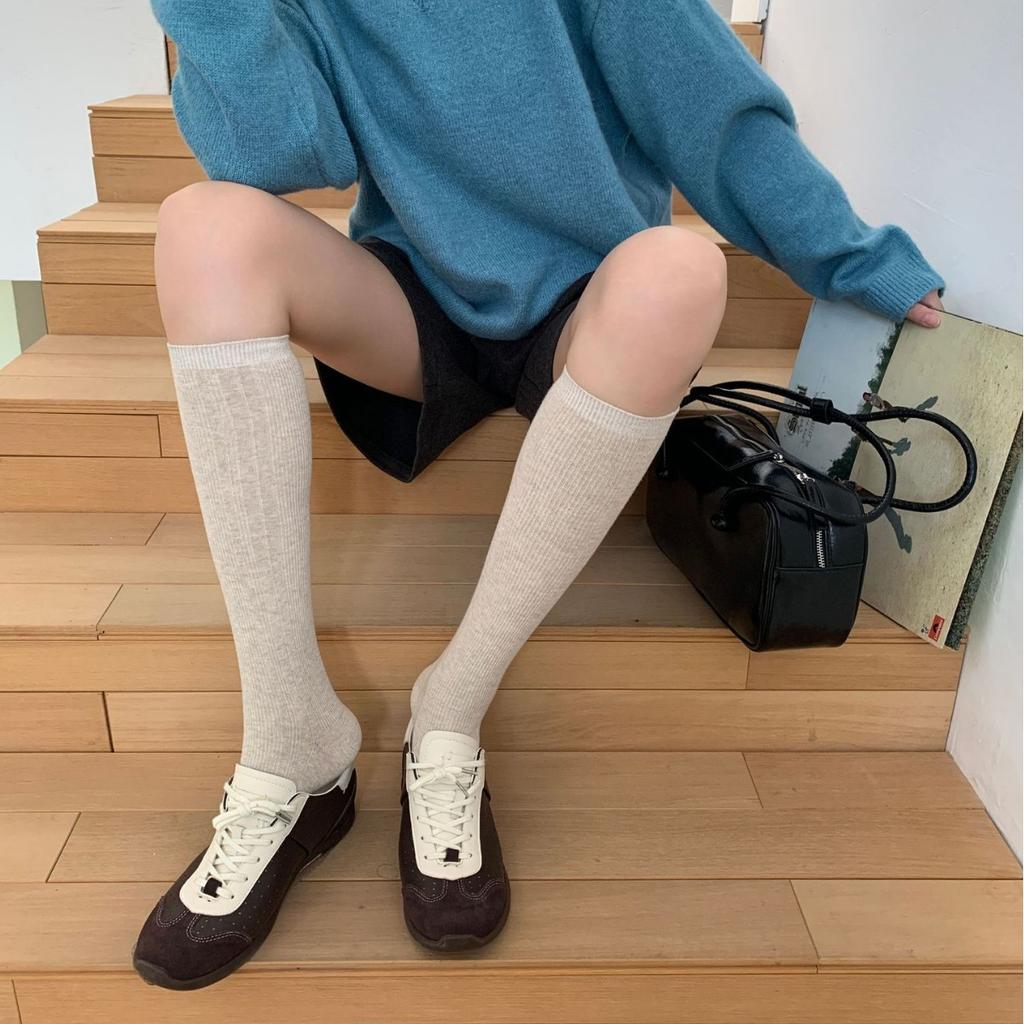 Double-needle Vertical Calf Socks for Girls, Pile Socks for Schoolgirl Style