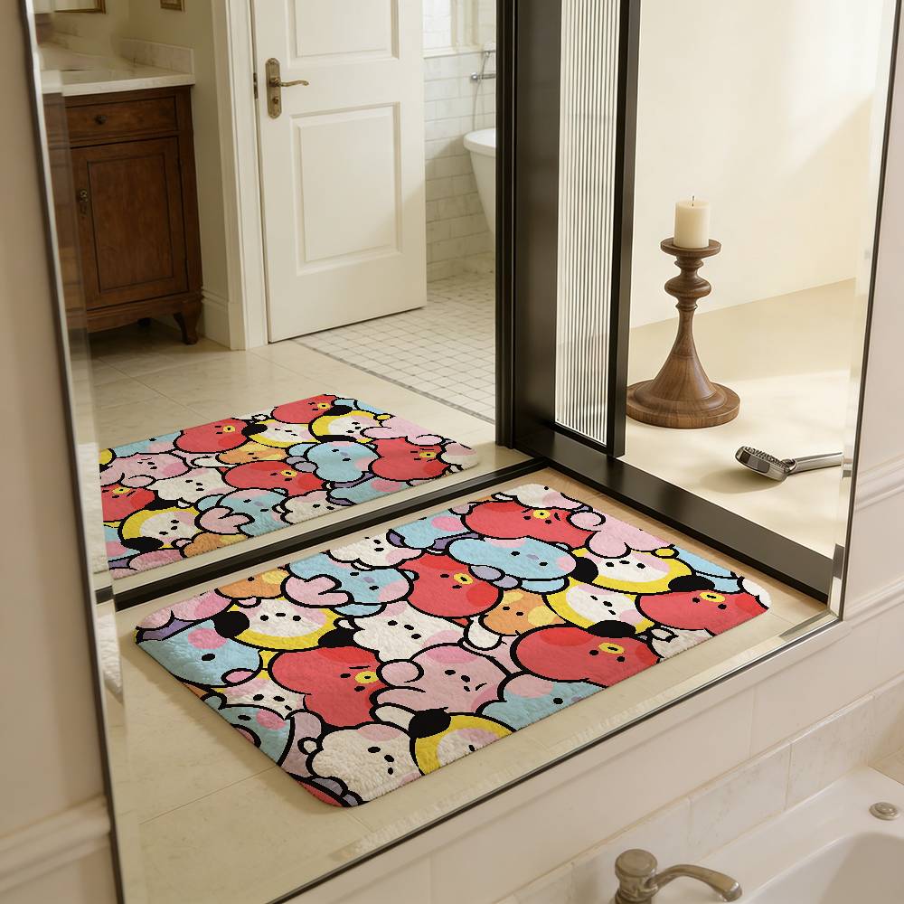 Cute B-b-bt21-es Bathroom Mat Anti-slip Absorb Water Long Strip Cushion Bedroon Mat Welcome Doormat
