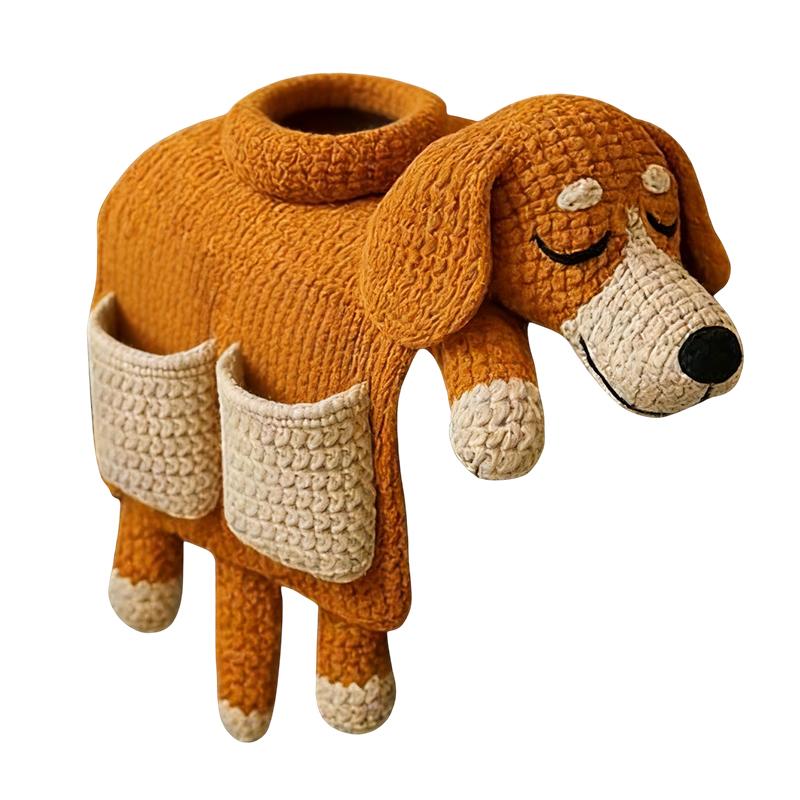 

Crocheted Dog Sofa Storage Bag, Pet Woven Sofa Armrest Storage Decoration, With 2 Pockets And A Mug Holder C