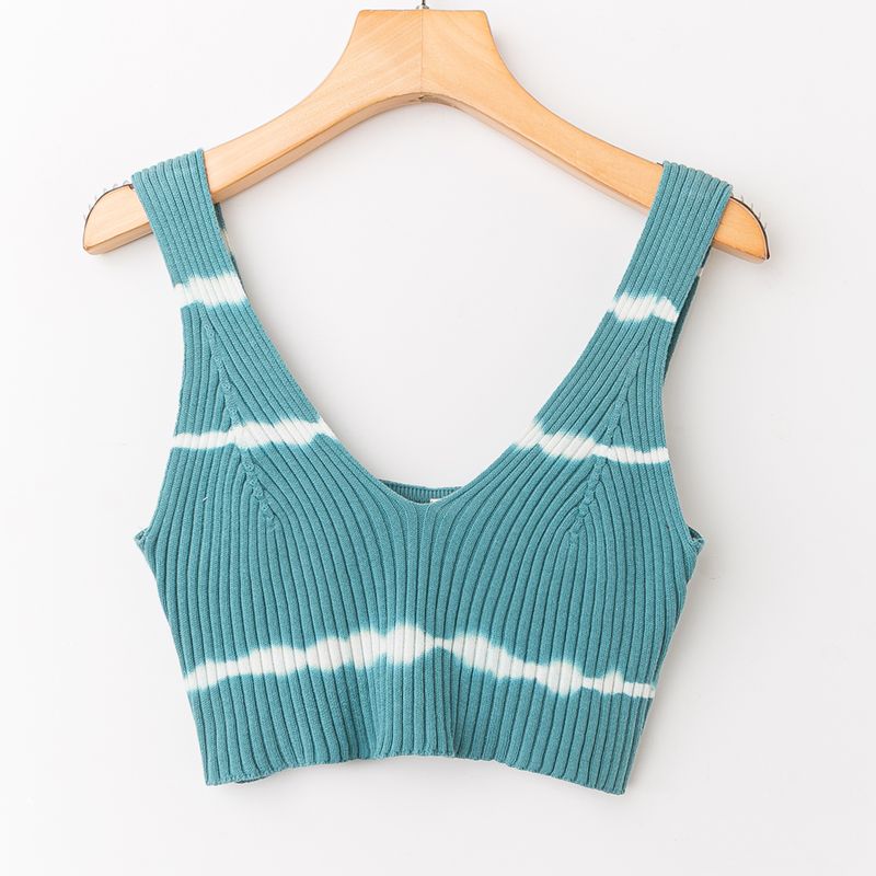 

Весна и Осень Экспорт K-стиль Новое поступление Молодежный и Живой Популярный Элегантный Короткий V-образный вырез Без рукавов Шерстяной Пуловер Жилет Blue green white stripes S