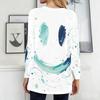 Women Plus Size White Abstract Smile Printed Round Neck Long Sleeve Loose Longline T Shirt With Pockets