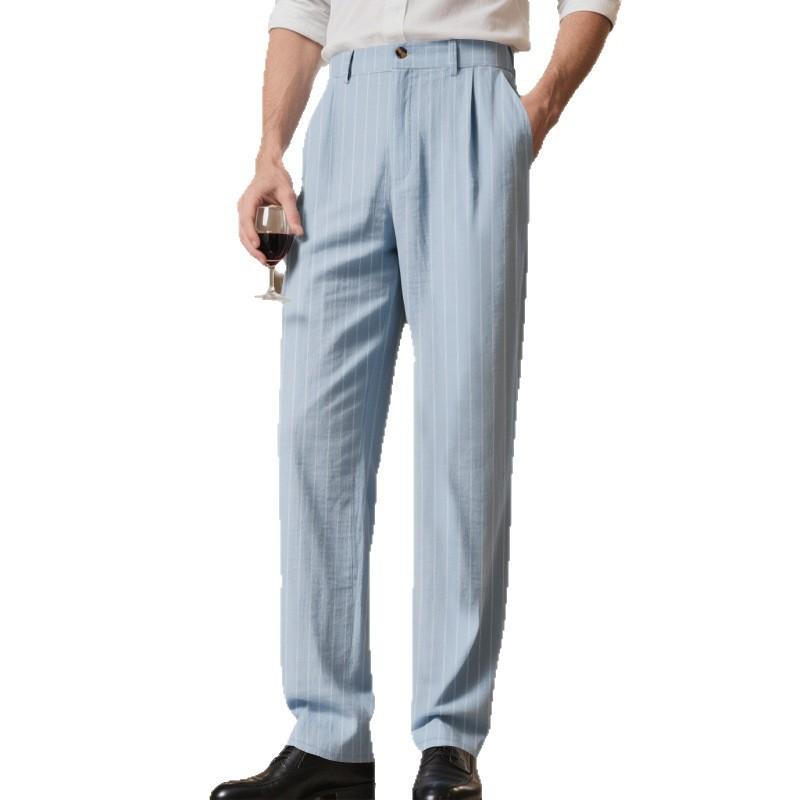 Fashion Mens Straight Trousers 2025 Summer Daily Leisure Breathable Loose Stripe Print Pants For Men Outdoor Vintage Linen Pants