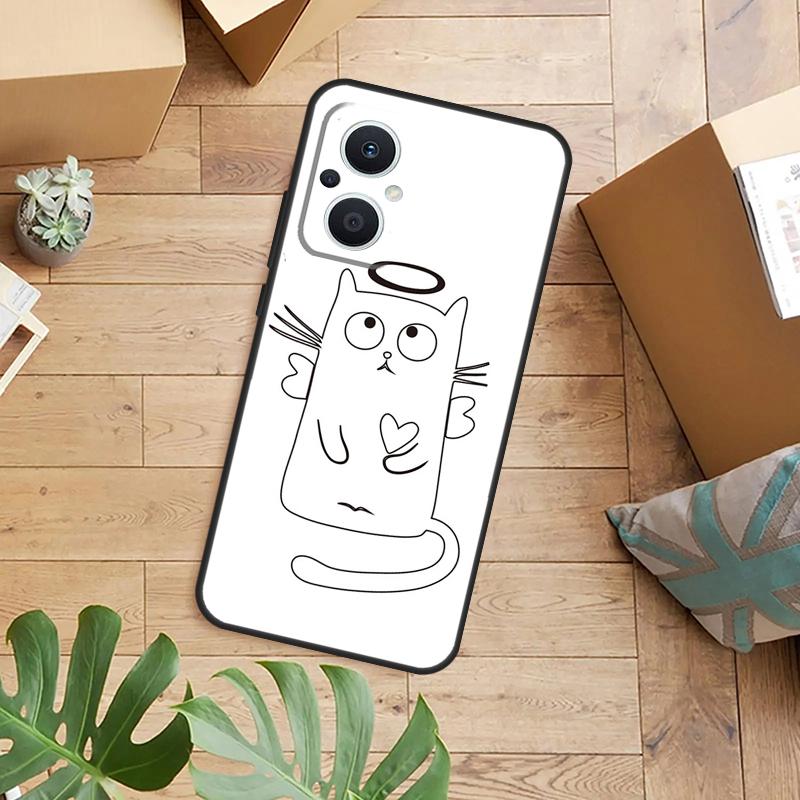 Funny Cute Cat Line Art Case For OPPO Reno 13F 14F 12F 10 11 12 13 14 Pro 7 8 Lite OPPO Find X6 X5 X8 X9 Pro Cover