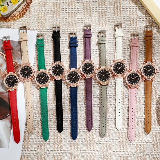 Quarz-Armbanduhr für Damen Leuchtend Kompakt Elegante Arabische Ziffern Uhr Einfache Nachtablesung Strasssteine Uhr für Studenten Büro Party Geschenke