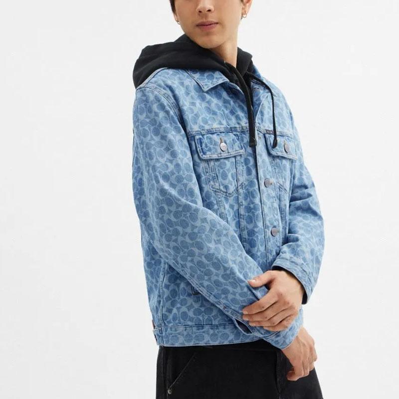 Coach Ss25 Classic Logo Denim Jacket Button Closure Men Jacket Washed-Blue CY411-LUN