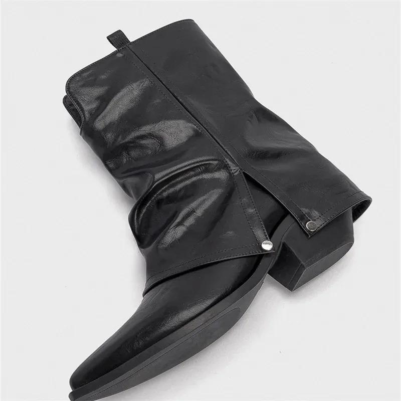 2024Brand Design Pointed Toe Square Heels  Winter High Botas Concise Office Ladies Shoes Pleated Silp-on Winter Boots