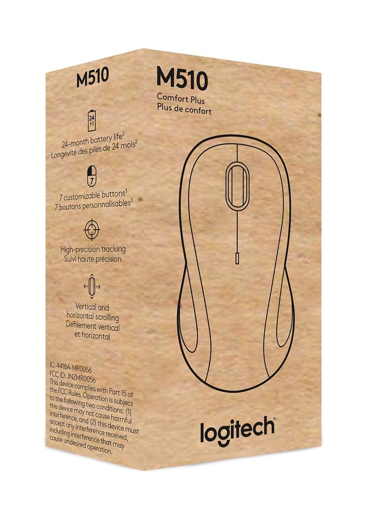 Logitech M510 Wireless Mouse, USB Uni-Facing Receiver for Laptops and PCs with Programmable Buttons - Graphite.