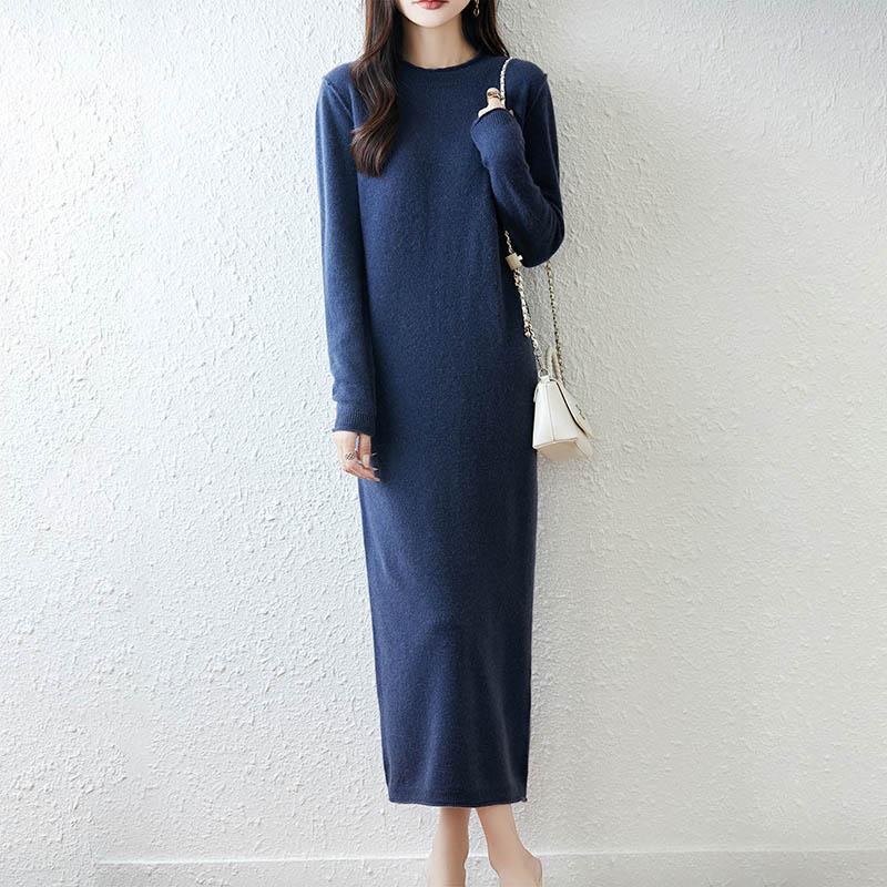 Women Sweater Dress 100% Wool MODERN NEW SAGA O-neck Knit Long Pullover Winter Jumpers Wool Long Dress Female