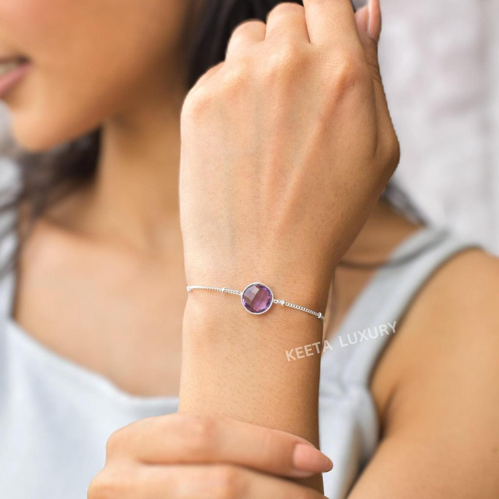 Natural Amethyst Bracelet Sterling Silver Handmade Bracelet Amethyst Chain Bracelet for Women Healing Gemstone Bracelet Unique Gifts