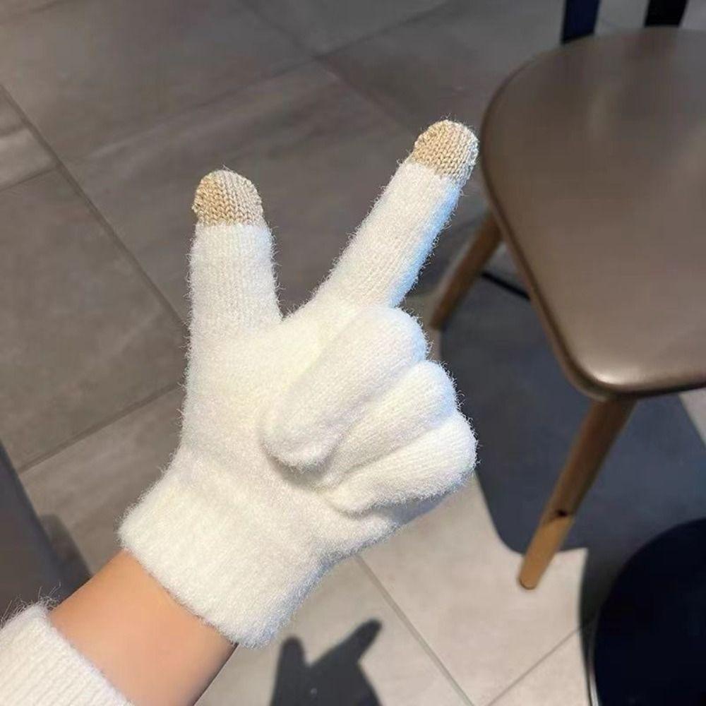 Touchscreen Knitted Wool Mittens Thicken Outdoor Cycling Gloves Full Finger Guantes  Women Men