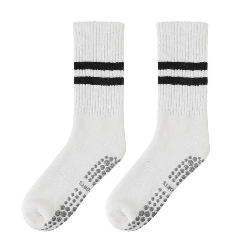 Striped Non-Slip Cotton Yoga Socks - Mid-Tube for Indoor Fitness & Pilates