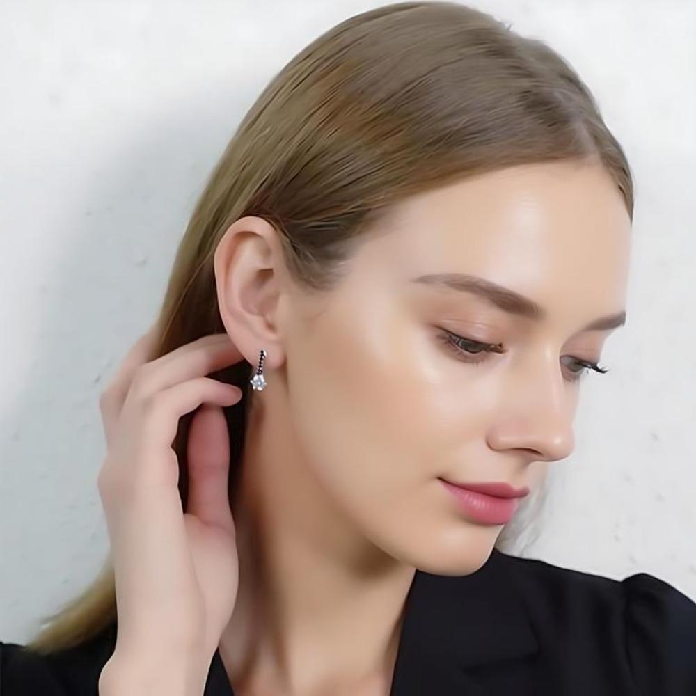 Copper Earrings with Black Cubic Zirconia - Elegant Hoop Design