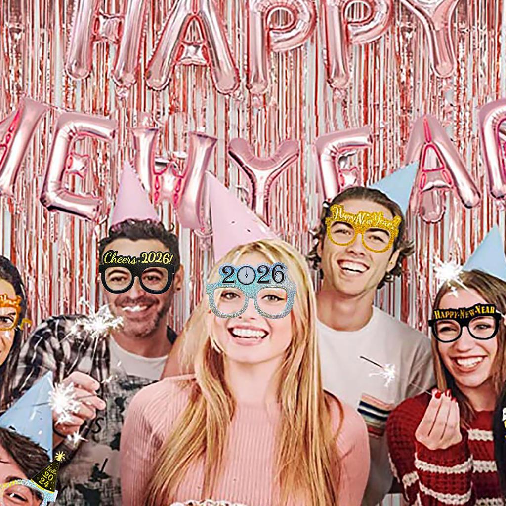 @@6/12Pcs  New Year Party Decoration Paper Glasses Happy New Year Eve Family Gathering Atmosphere Photo Decoration Props