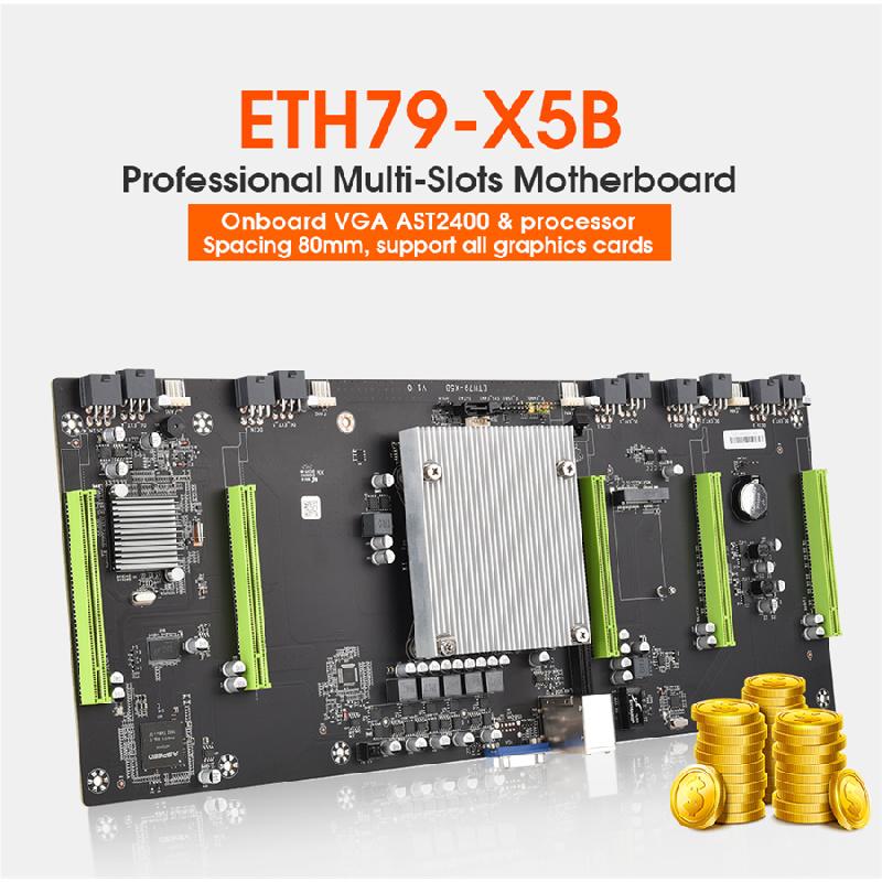 Motherboard for mining ETH79-X5B, supports all graphics cards, large interval of 80 mm, ddr3 memory, SATA with VGA interface