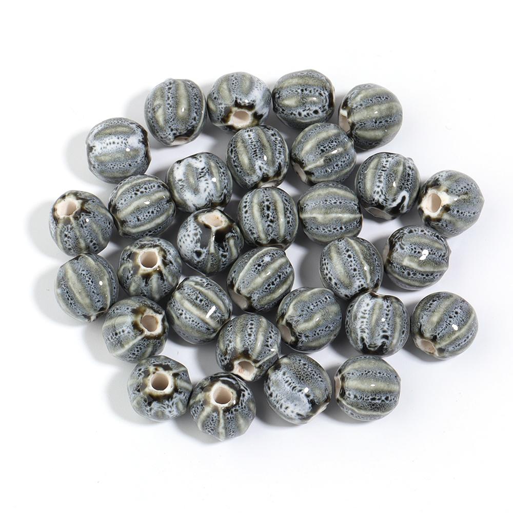 20 шт. 12 мм Керамические круглые бусины Разноцветные глазурованные полосатые фарфоровые бусины Для DIY Изысканный браслет Ожерелье Аксессуары для украшений серый