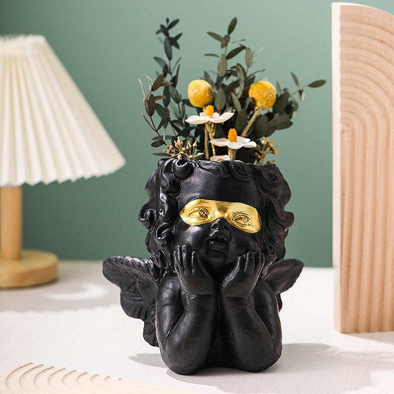 Ghiveci de flori cu înger drăguț Ghiveci suculent Jardinier din rășină Decor pentru interior Decorație de interior Ornamente de birou Ghiveci pentru plante bonsai