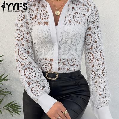 Damenmode, lässig, Spitzendruck, Sommer, Frühling, Langarm, Polo-Ausschnitt, Pullover und lange Ärmel
