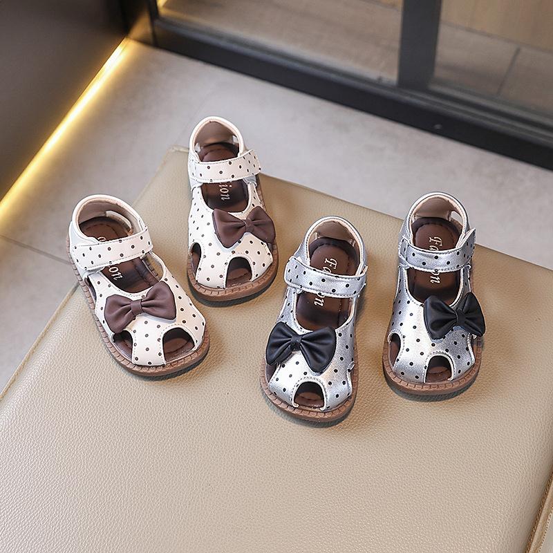 Fashion Kids Shoes 2025 Summer New Style Girl Bow Princess Sandals  Anti Slip Child Beach Shoe Simple Girls Polka Shoes Zapatos