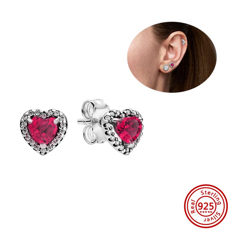 Hot Selling 100% 925 Sterling Copper Sparkling Infinity Red Heart Zircon Original Pantaro Stud Earrings Women Zircon Wholesale